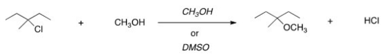 <strong>For the following reaction,use the identity of the alkyl halide and nucleophile to determine which substitution mechanism occurs.Then determine which solvent affords the faster reaction. </strong> A)S<sub>N</sub>1,CH<sub>3</sub>OH B)S<sub>N</sub>1,DMSO C)S<sub>N</sub>2,CH<sub>3</sub>OH D)S<sub>N</sub>2,DMSO