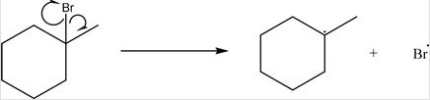 <strong>What type of bond cleavage takes place in/what type of intermediate is produced in the following reaction? </strong> A)Homolysis/Radical B)Homolysis/Carbocation C)Heterolysis/Carbocation D)Heterolysis/Carbanion