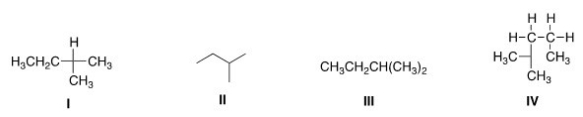 <strong>Which of the following is not another representation for 2-methylbutane? </strong> A)I B)II C)III D)IV