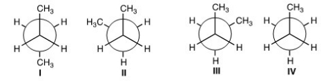 <strong>Which of the following is not a conformer of butane? </strong> A)I B)II C)III D)IV