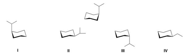 <strong>What is the alternate chair conformation of the following compound? </strong> A)I B)II C)III D)IV