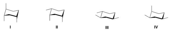 Rank the conformers of 1,2,4-trimethylcyclohexane in order of decreasing stability,putting the most stable first.