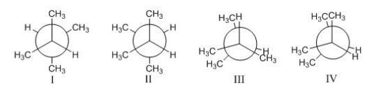 <strong>Which of the following conformation is highest in energy? </strong> A)I B)II C)III D)IV