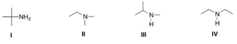 <strong>Which of the following is a tertiary amine? </strong> A)I B)II C)III D)IV