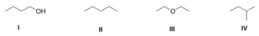 <strong>Which of the following compounds has the lowest boiling point? </strong> A)I B)II C)III D)IV