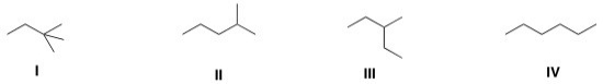 <strong>Which of the following compounds has the highest boiling point? </strong> A)I B)II C)III D)IV