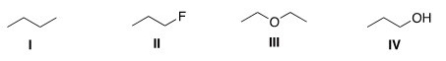 <strong>Which of the following compounds is expected to be the least soluble in H<sub>2</sub>O? </strong> A)I B)II C)III D)IV