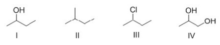 <strong>Rank the following compounds in order of increasing strength of intermolecular forces. </strong> A)I > III > IV > II B)IV > II > I > III C)IV > I > III > II D)I > IV > II > III