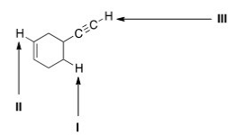 <strong>Consider the following molecule with protons labeled,I-III.Rank these protons in order of decreasing acidity,putting the most acidic first. </strong> A)I > II > III B)I > III > II C)III > II > I D)III > I > II