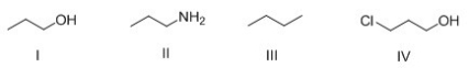 <strong>What is the correct rank of the following compounds in order of increasing acidity? </strong> A)I > II > III > IV B)IV > III > II > I C)IV > I > II > III D)III > I > IV > II