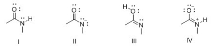 <strong>Consider the following structures I-IV.Which two species represent a conjugate acid-base pair? </strong> A)I and II B)I and III C)I and IV D)II and III
