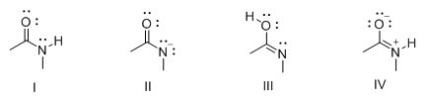 <strong>Consider the following structures I-IV.Which two species represent resonance structures? </strong> A)I and II B)I and III C)I and IV D)II and IV