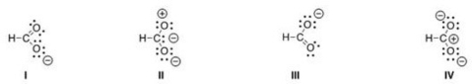 Which of the following resonance structures is the least important contributor to the resonance hybrid of the formate anion,HCOO<sup>-</sup>?