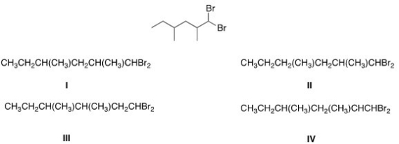 <strong>What is the condensed formula of the compound below? </strong> A)I B)II C)III D)IV