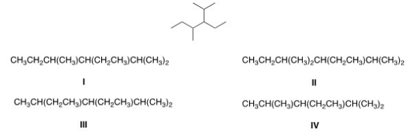 <strong>Convert the following skeletal structure to a condensed structure. </strong> A)I B)II C)III D)IV