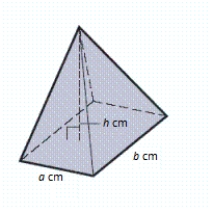 Find the volume of the solid correct to the nearest unit. a = 4, b = 7, h = 9. 