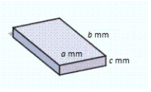 <strong>Find the volume of the solid below, when a = 10, b = 20, c = 2. </strong> A) 500 mm <sup>3</sup> B) 400 mm <sup>3</sup> C) 471 mm <sup>3</sup> D) 8 mm <sup>3</sup> E) 444 mm <sup>3</sup>