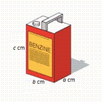 Find the capacity of the container, when a = 20, b = 25, c = 30. Give your answer to one decimal place, if required. __________ L