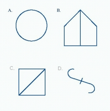 <strong>Group the figures into classes so that all the elements within each class are topologically equivalent, and no elements from different classes are topologically equivalent. </strong> A) A; B and C; D B) A and C; B; D C) A and B; C; D D) A and D; B; C E) B and C; B; D