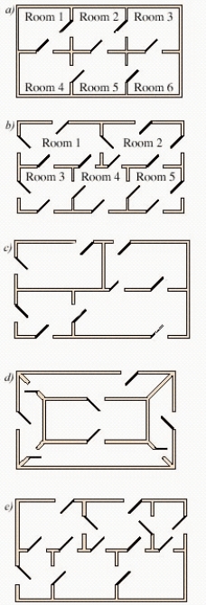 <strong>Can you pass the floor plan in b) through all the rooms while going through each door only once? </strong> A) traversable B) not traversable