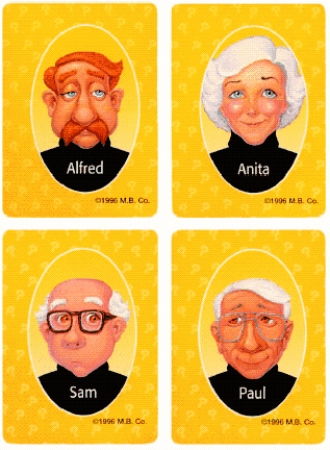 The figure shows some faces from the Guess Who? game. Decide whether the statement is true or false. ​ There is one face that has glasses. ​  
