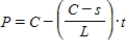 A business purchasing an item for business purposes may use straight-line depreciation to obtain a tax deduction. The formula for the present value, P, after t years is given below, where C is the cost and s is the scrap value after L years. The number L is called the useful life of the item. If a certain piece of equipment costs $8,100 and has a scrap value of $2,100 after 10 years, write an equation to represent the present value after t years.
