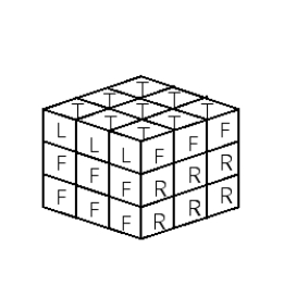 <strong>Show the result of the moves on Rubik's cube U<sup>3</sup>. Remember that R, F, L, B, T, and U mean rotate 90° clockwise the right, front, left, back, top, and under faces, respectively. Use the standard Rubik's cube shown below as your starting point. Consider each clockwise rotation by first turning the cube so that the side you are rotating is facing you. </strong> A) B) C) D) E)