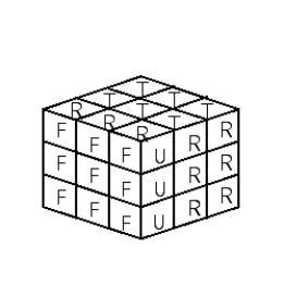 <strong>Show the result of the moves on Rubik's cube U<sup>3</sup>. Remember that R, F, L, B, T, and U mean rotate 90° clockwise the right, front, left, back, top, and under faces, respectively. Use the standard Rubik's cube shown below as your starting point. Consider each clockwise rotation by first turning the cube so that the side you are rotating is facing you. </strong> A) B) C) D) E)