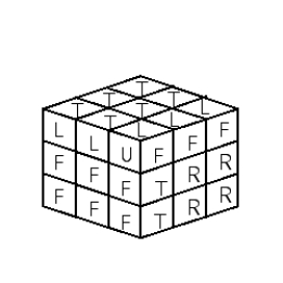 <strong>Show the result of the moves on Rubik's cube FT <sup>-1</sup>. Remember that R, F, L, B, T, and U mean rotate 90° clockwise the right, front, left, back, top, and under faces, respectively. Use the standard Rubik's cube shown below as your starting point. Consider each clockwise rotation by first turning the cube so that the side you are rotating is facing you. </strong> A) B) C) D) E)