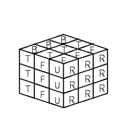 <strong>Show the result of the moves on Rubik's cube FT <sup>-1</sup>. Remember that R, F, L, B, T, and U mean rotate 90° clockwise the right, front, left, back, top, and under faces, respectively. Use the standard Rubik's cube shown below as your starting point. Consider each clockwise rotation by first turning the cube so that the side you are rotating is facing you. </strong> A) B) C) D) E)
