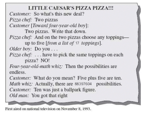 <strong>Jean Sherrod of Little Caesar's Enterprises, Inc., explains that an order where the first pizza is pepperoni and the second pizza is ham would be considered different from an order in which the first pizza is ham and the second pizza is pepperoni. Using this scheme, how many pizza orders are possible? </strong> A) 88,059,456 B) 88,378,801 C) 88,397,604 D) 88,407,604 E) 88,347,604