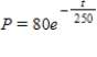 A satellite has an initial radioisotope power supply of 80 watts (W). The power output in watts is given by the formula below, where t is the time in days. Solve for t to find the time when the power supply is 25W. Please round your answer to the nearest whole. t = __________ days