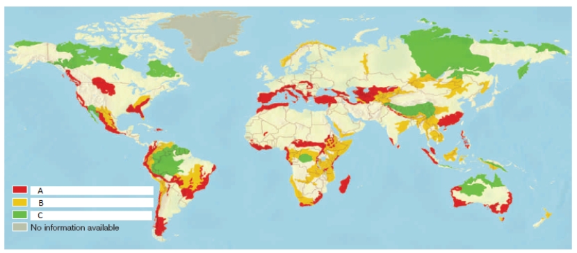 -This map illustrates the location and conservation status of the land ecoregions deemed most important by which organization?