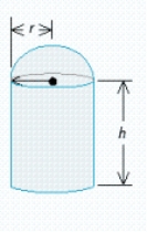 <strong>A grain silo has the shape of a right circular cylinder surmounted by a hemisphere (see the figure).If the silo is to have a capacity of , find the radius and height of the silo that requires the least amount of material to construct. Hint: The volume of the silo is , and the surface area (including the floor) is . </strong> A) B) C) D)