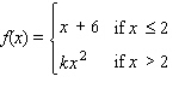Let Find the value of k that will make f continuous on . __________