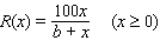 Experiments conducted by A.J.Clark suggest that the response R(x) of a frog's heart muscle to the injection of x units of acetylcholine (as a percent of the maximum possible effect of the drug) may be approximated by the rational function where b is a positive constant that depends on the particular frog.If a concentration of 40 units of acetylcholine produces a response of 40% for a certain frog, find the response function for this frog.