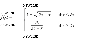 Let f be the function defined by Find f (0), f (25), and f (50).