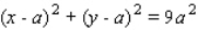 <strong>Find an equation of the circle with center at (a, a) and radius 3a.</strong> A) B) C) D) E)