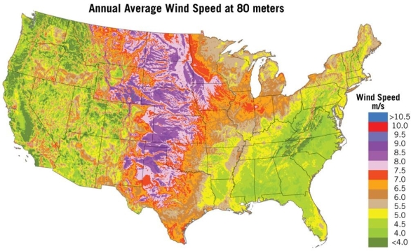 <strong> Which region has the highest annual average wind speeds?</strong> A)Washington and Oregon B)Utah, Arizona, and Nevada C)Florida and Georgia D)Kansas, Nebraska, and the Dakotas