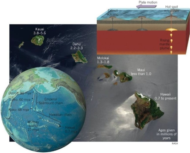 <strong> The Hawaiian mantle plume has left a chain of volcanic islands and seamounts stretching back for ~70 million years.Although the mantle plume has remained relatively stationary, the Pacific plate above it has moved.Use the figure to answer the following question. What direction was the Pacific plate moving between 65 and 43 million years ago?</strong> A)North B)Southeast C)East D)West E)Northwest