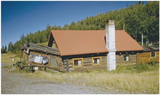 <strong> Assume this house is located in central Alaska.What did this house do to the local landscape to end up so misaligned?</strong> A)The house shifted because of a mudflow. B)The weight of the house generated a debris flow. C)A rockfall knocked the house off its foundation. D)Heat from the house melted the permafrost below.