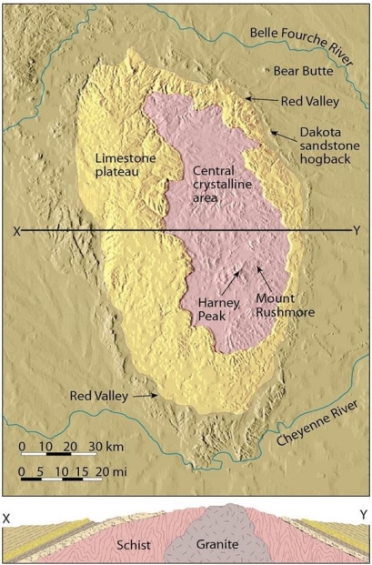 <strong> What kind of geologic structure is present?</strong> A)Syncline B)Basin C)Anticline D)Dome