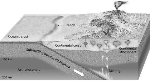 What is the name of the volcanic mountain chain shown in the diagram below?