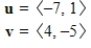 <strong>Find the dot product of u and v. </strong> A)-31 B)-29 C)-33 D)-37 E)-35