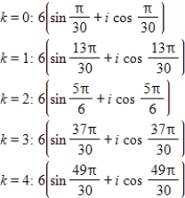 <strong>Use DeMoivre's theorem to find the indicated roots of the complex number. Fifth roots of </strong> A) B) C) D) E)