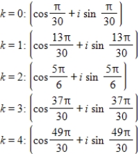<strong>Use DeMoivre's theorem to find the indicated roots of the complex number. Fifth roots of </strong> A) B) C) D) E)