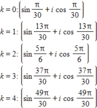 <strong>Use DeMoivre's theorem to find the indicated roots of the complex number. Fifth roots of </strong> A) B) C) D) E)