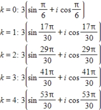 <strong>Use DeMoivre's theorem to find the indicated roots of the complex number. Fifth roots of </strong> A) B) C) D) E)
