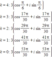 <strong>Use DeMoivre's theorem to find the indicated roots of the complex number. Fifth roots of </strong> A) B) C) D) E)