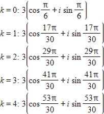 <strong>Use DeMoivre's theorem to find the indicated roots of the complex number. Fifth roots of </strong> A) B) C) D) E)